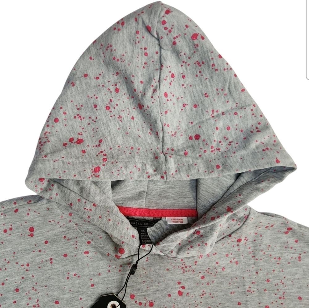 NWT Girls Crop Tops -Hoodie Gray Pink Speckled Size L Oversized Coupe Collection - Picture 2 of 8
